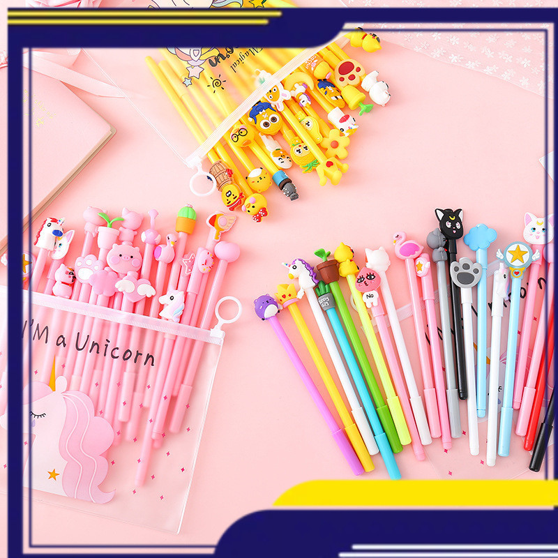 

ELFYDO HL0078 Pena Set Karakter Cartoon Isi 20 Pcs Plus Pouch Transparant Pulpen Set