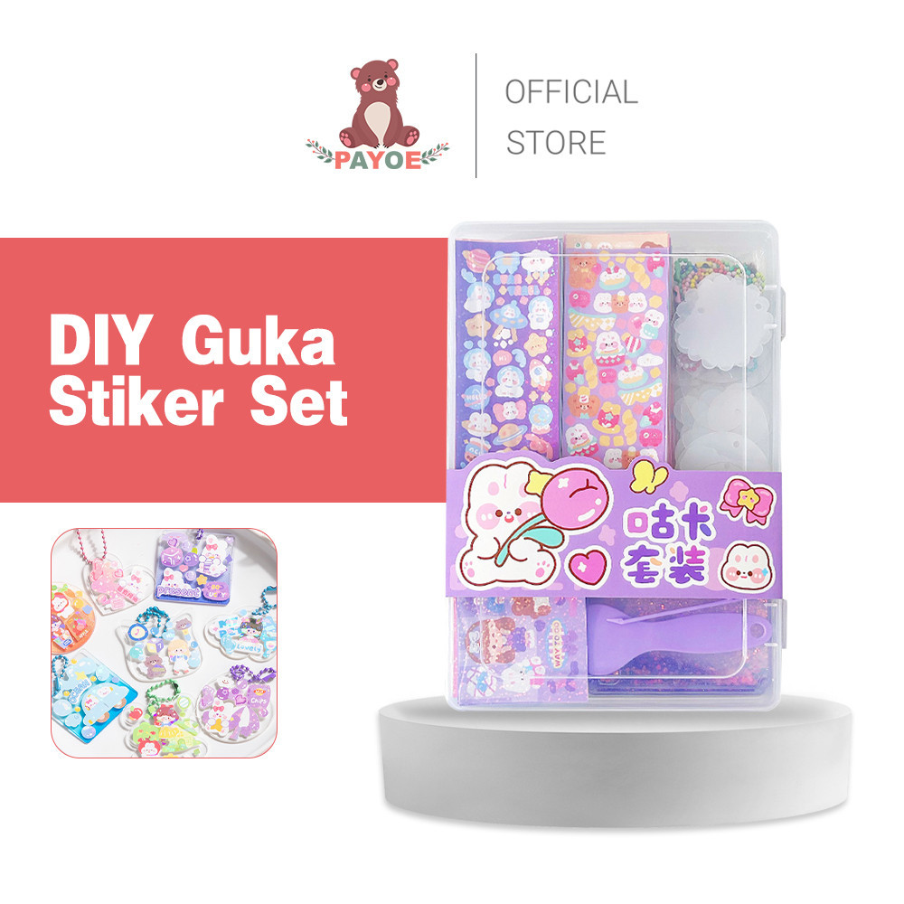 PAYOE Diy Guka Set Mainan Gantungan Kunci Akrilik Diy Keychain Set Kartu Guka Stiker Set