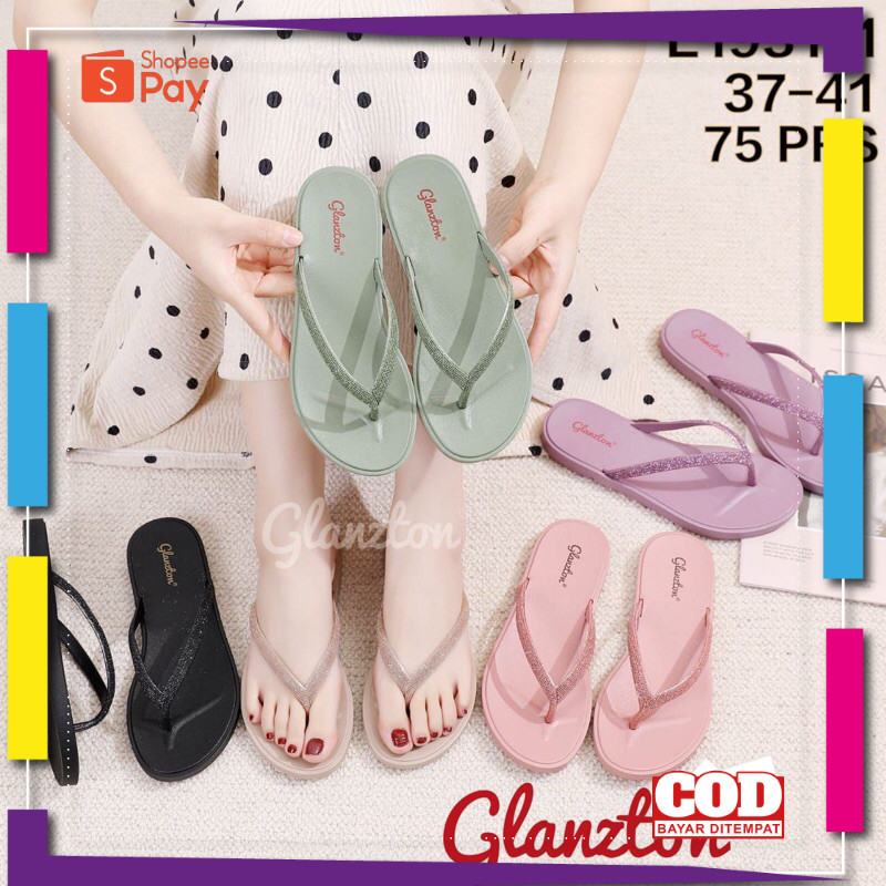 [PREMIUM ORIGINAL] Sandal Jelly Glanzton L1931-1 Sandal Jepit List Tepi Tali Glitter Tebal 2cm Terba