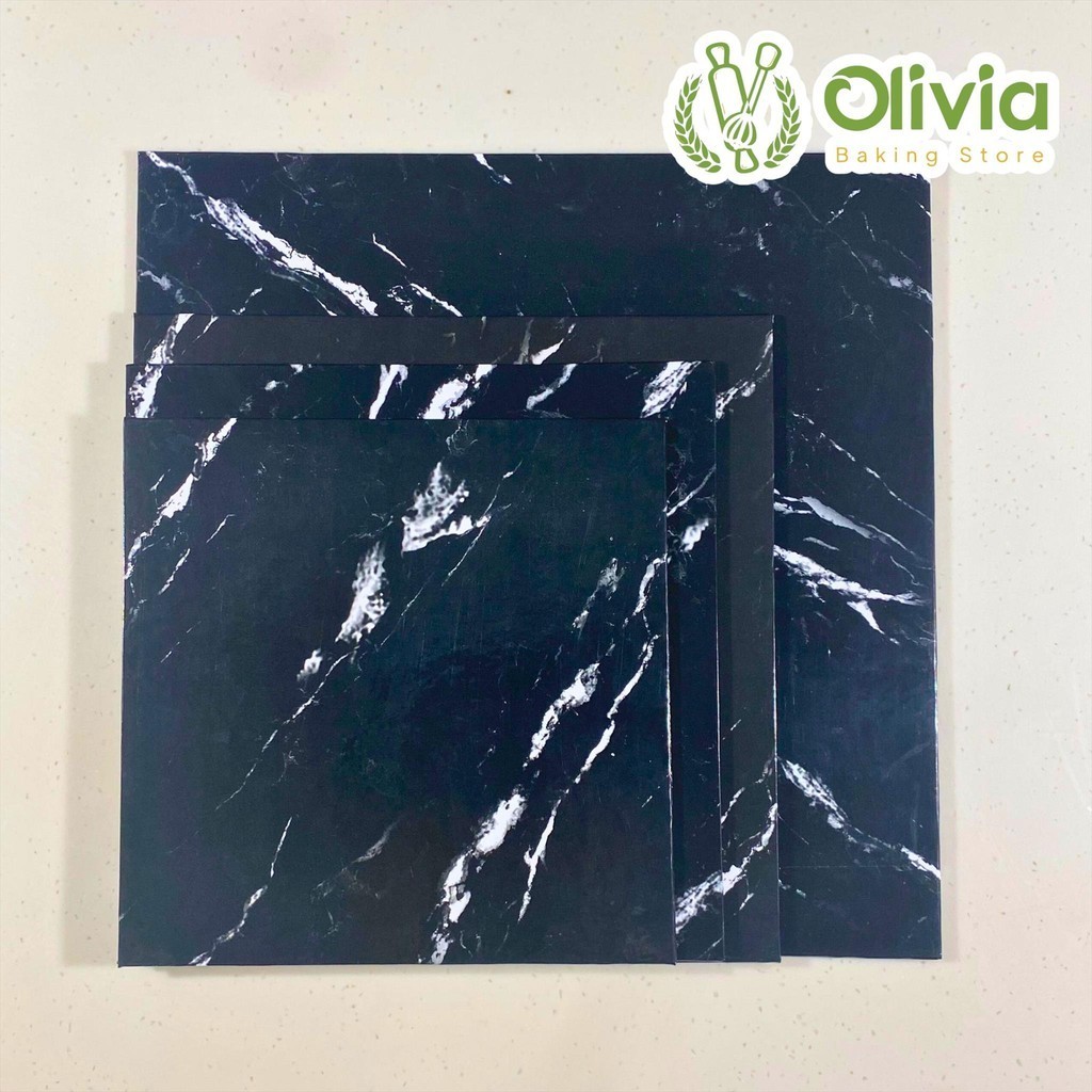Tatakan Kue Marble Kotak Hitam