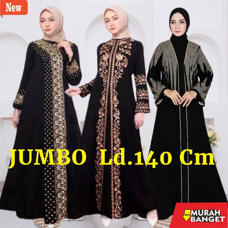 gamis kekinian tahun 2024 Abaya Bordir Super Jumbo Ld.140 cm Gamis Hitam Polos