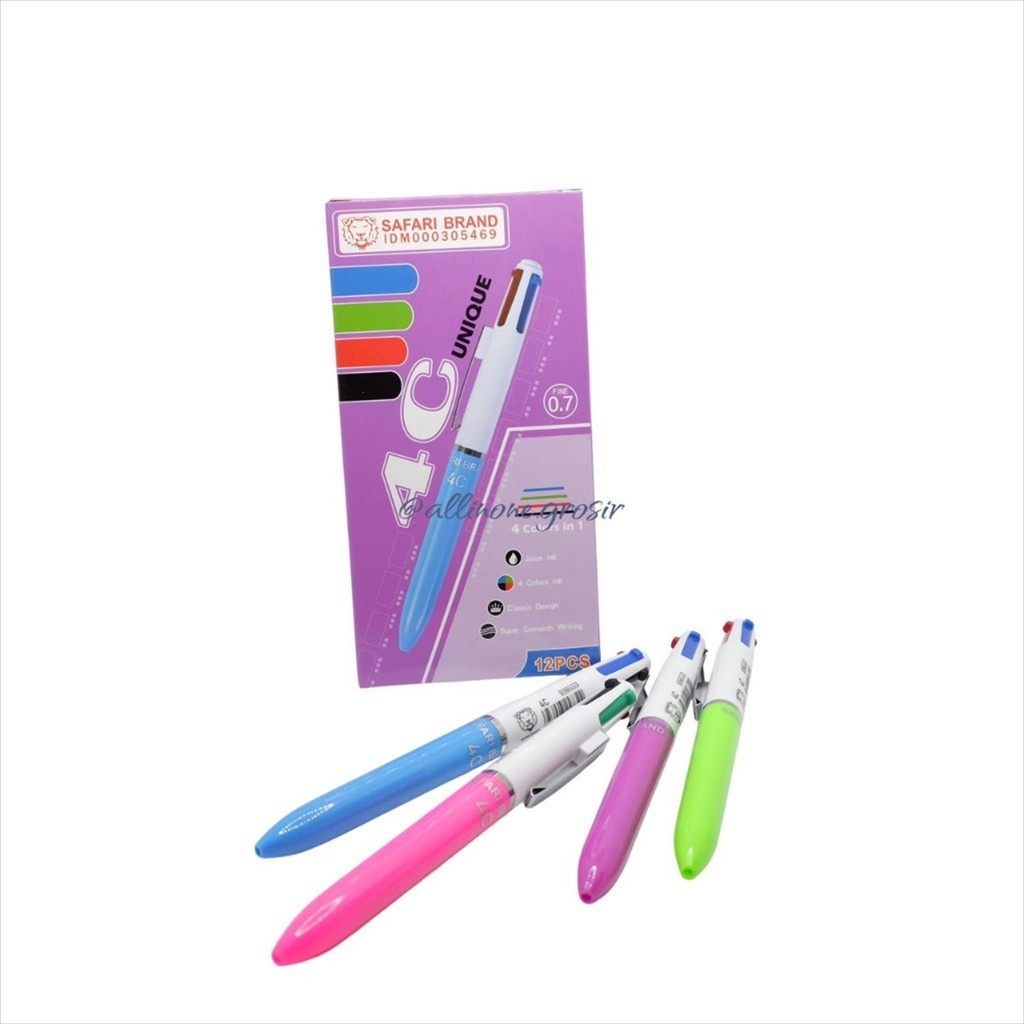 

(12pcs) Ballpoint Pen Pulpen 4 warna Dalam Satu Pulpen Safari 4C Multifunction Ballpoint 1 Pack 12 pcs