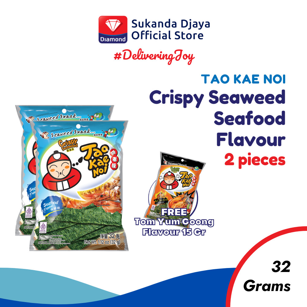 

Tao Kae Noi Crispy Seaweed Seafood Flavour 32 Gr ISI 2 [Free Tom Yum Goong Flavour 15 Gr]