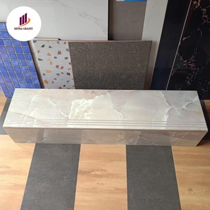 GRANIT ANAK TANGGA MOTIF KAYU 30X100 20X100 MOTIF MARMER CUATOM UKURAN STEPNOSING GLOSY