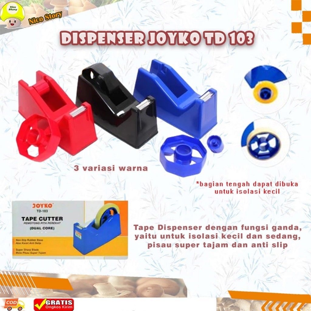 

(NCS) Dispenser JOYKO Tempat Roll Alat Pemotong Solatip Lakban Laban Tape Tip Cutter