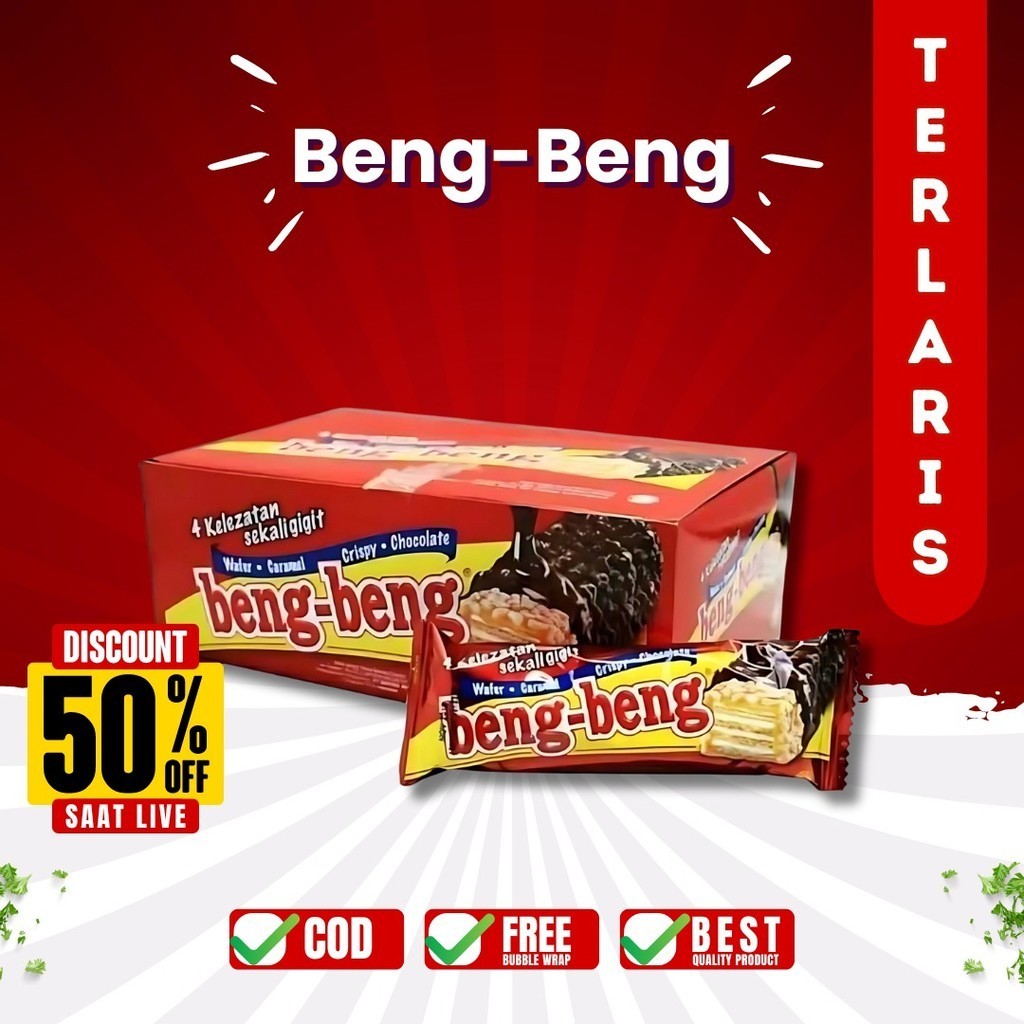 

BISKUIT BENG BENG CHOCOLATE COKELAT CRISP WAFER 1 BOX ISI 17 PCS SNACK MAKANAN RINGAN COKLAT