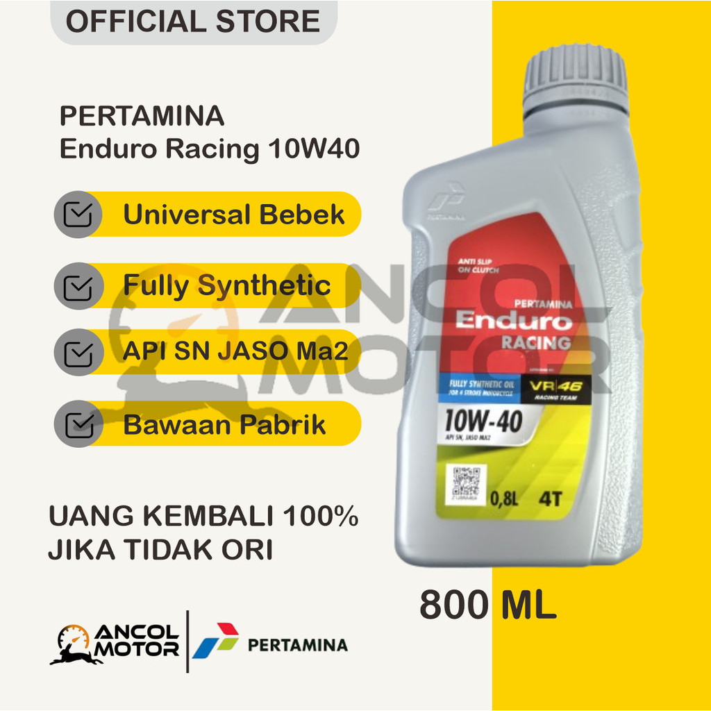 Pertamina Enduro Racing 800ml 10w40 JASO Ma2 API SJ Oli Motor