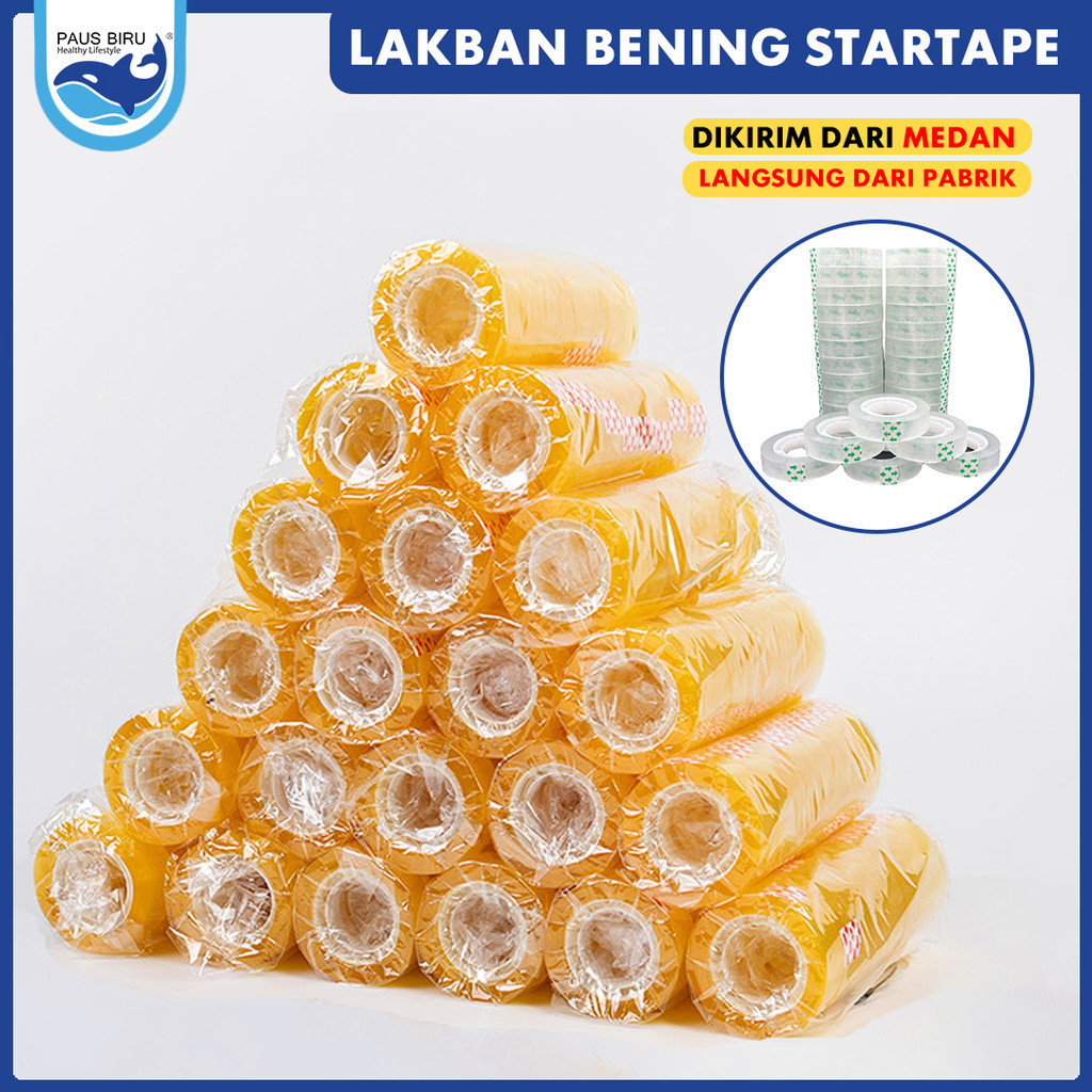 

Paus Biru -(1 slop isi 12 roll)Isolasi Kado Kecil Bening/Solatif Kado Gold Tape Kecil/Lebar 12mm 20Yard