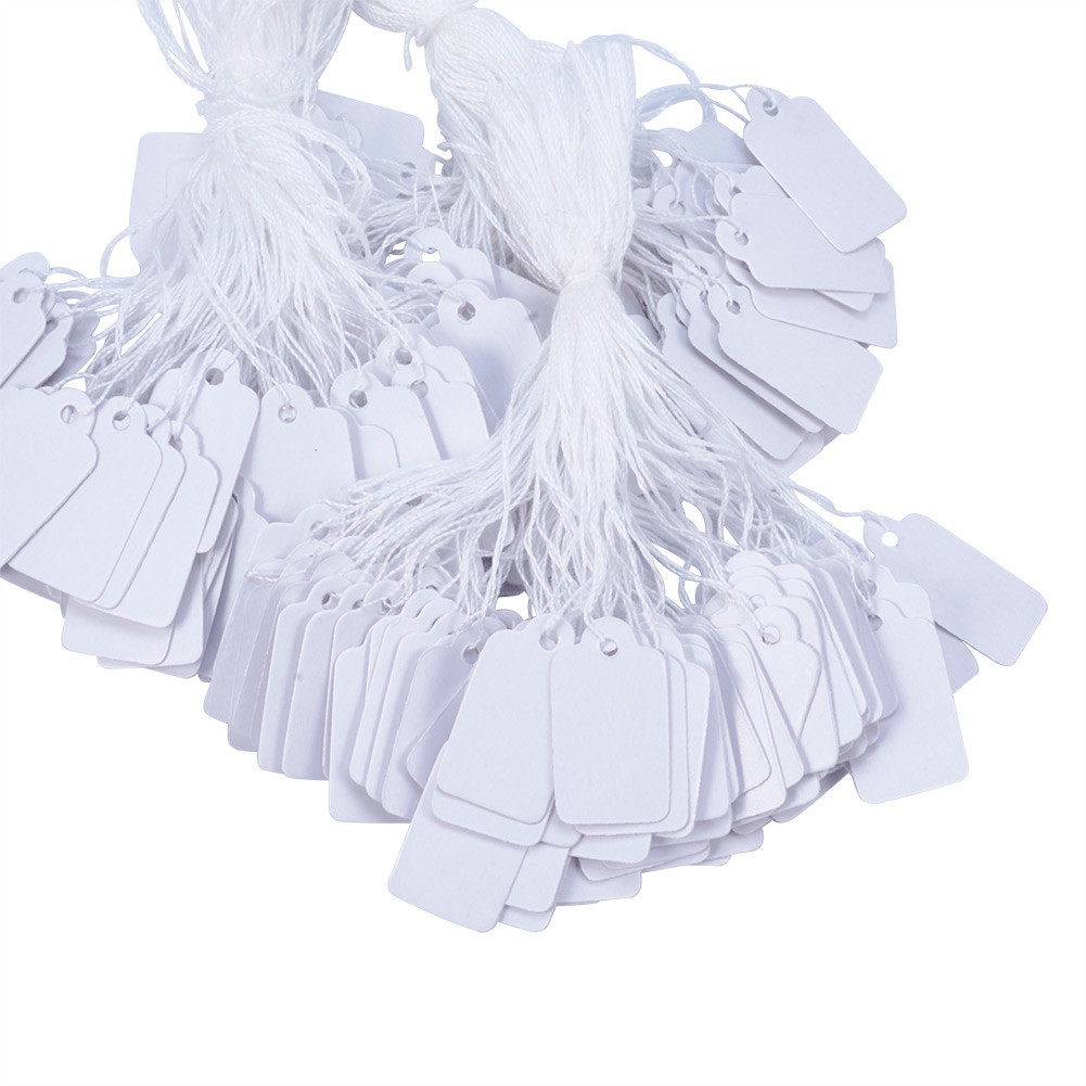 

500pcs Jewelry String Cord Price Tags Rectangle White Blank Label jewelry Display Card Cardboard Package Hang Tag Card