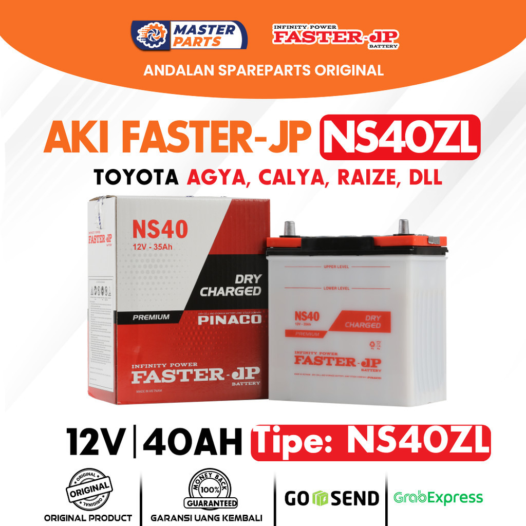Aki Mobil Faster JP NS40ZL 12V 40Ah untuk Toyota Agya, Calya, Raize