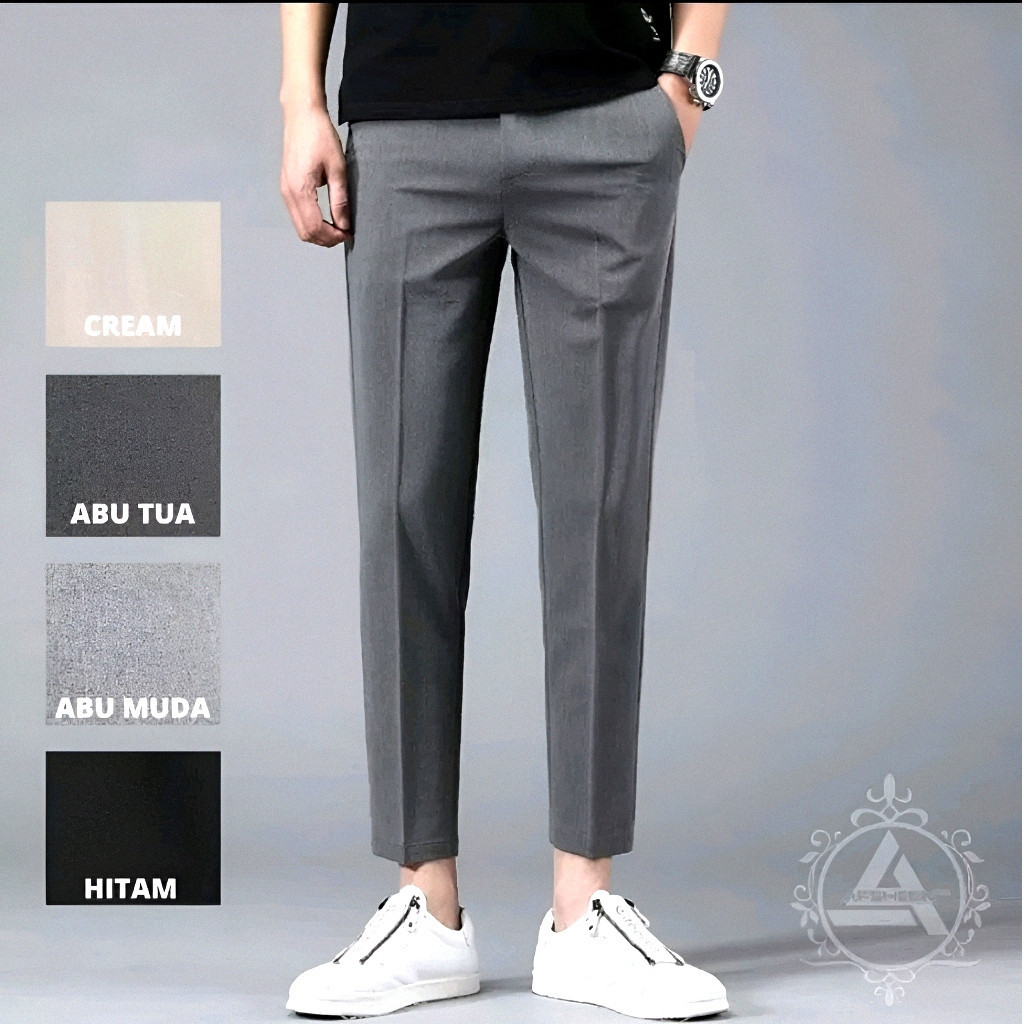 ANKLE PANTS-Celana Formal Pria Kantor Slimfit Gaya Korean Style Bahan Semi Wool