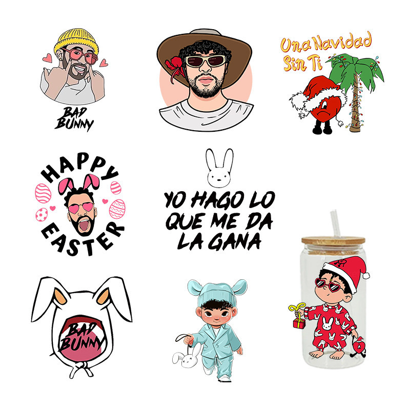 

UV DTF Transfer Sticker Bad Bunny Easter For The 16oz Libbey Glasses Wraps Bottles Cup Can DIY Waterproof Custom Decals D2051
