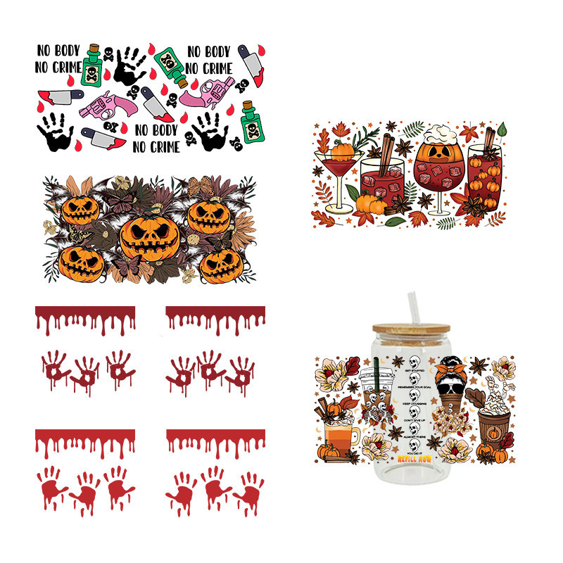 

UV DTF Transfers Stickers, 16oz, Cup Wraps, Halloween, All Saints' Day, Printed for DIY Glass, Ceramic Metal Leather, Etc. D505