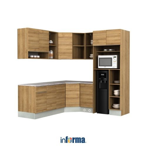 Informa Prescoot Kitchen Set Sudut L - Cokelat Oak Lemari Kabinet Dapur Serbaguna Kitchen Storage Te