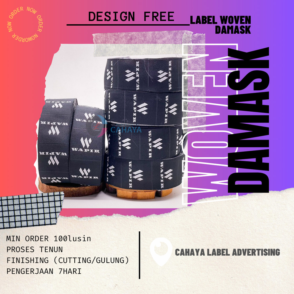 

2x4cm Label Woven Damask / Label Baju Rajut / Label Bordir / Label Baju / Label Celana / Label Murah Free Desain