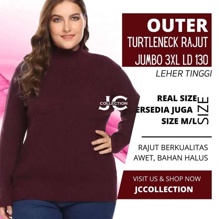 ✨TERLARIS✨ -Sweater Turtleneck Wanita Big Size / Sweater Rajut Jumbo - JCFashion - Putih