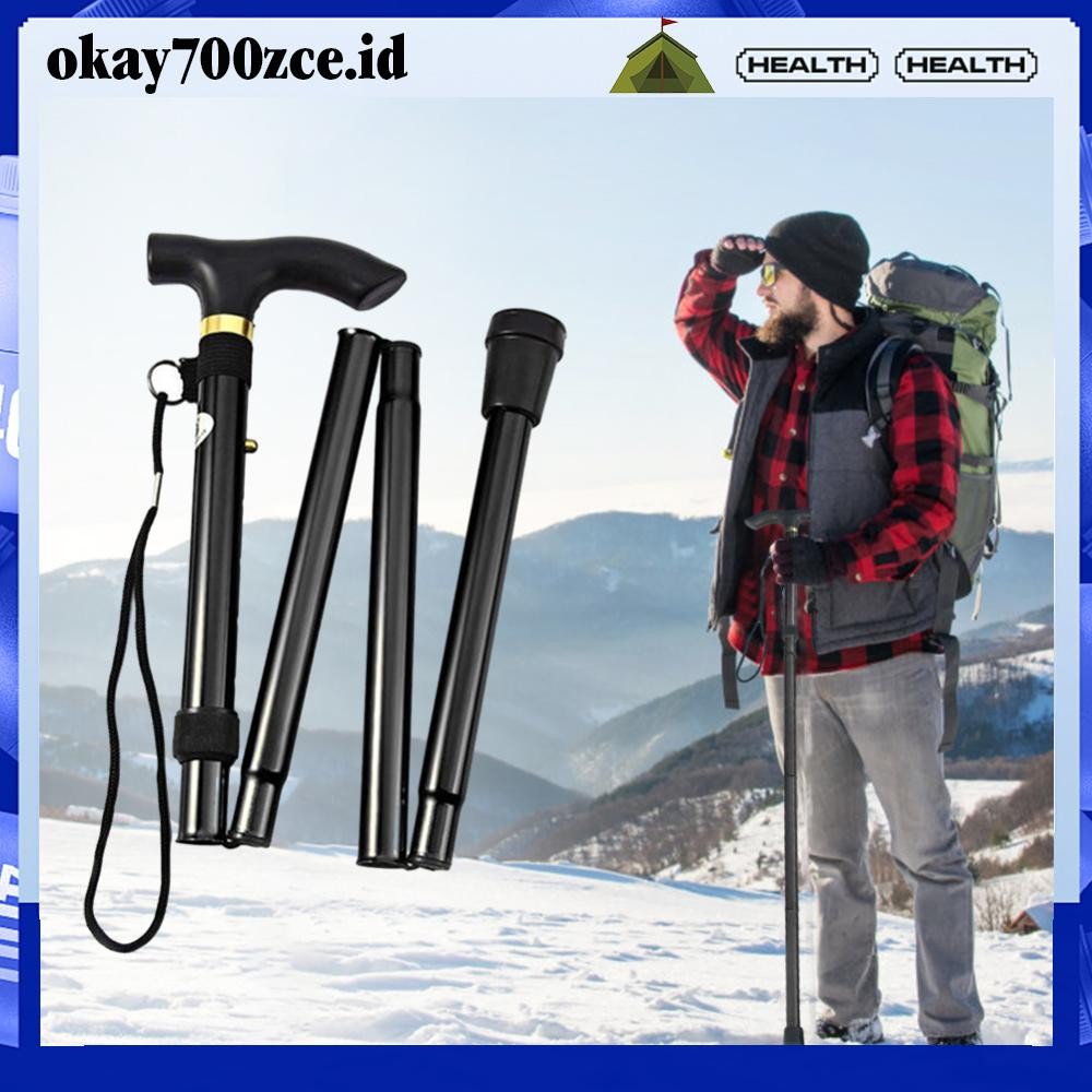 [OKA-id] 5-Section Folding Trekking Pole Hiking Stick for Camping Climbing (Black)