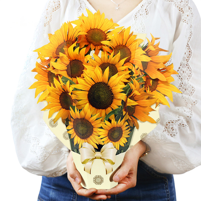 

Life Sized Sunflower Greeting Card 3D Pop Up Floral Bouquet Card with Note Card and Envelope