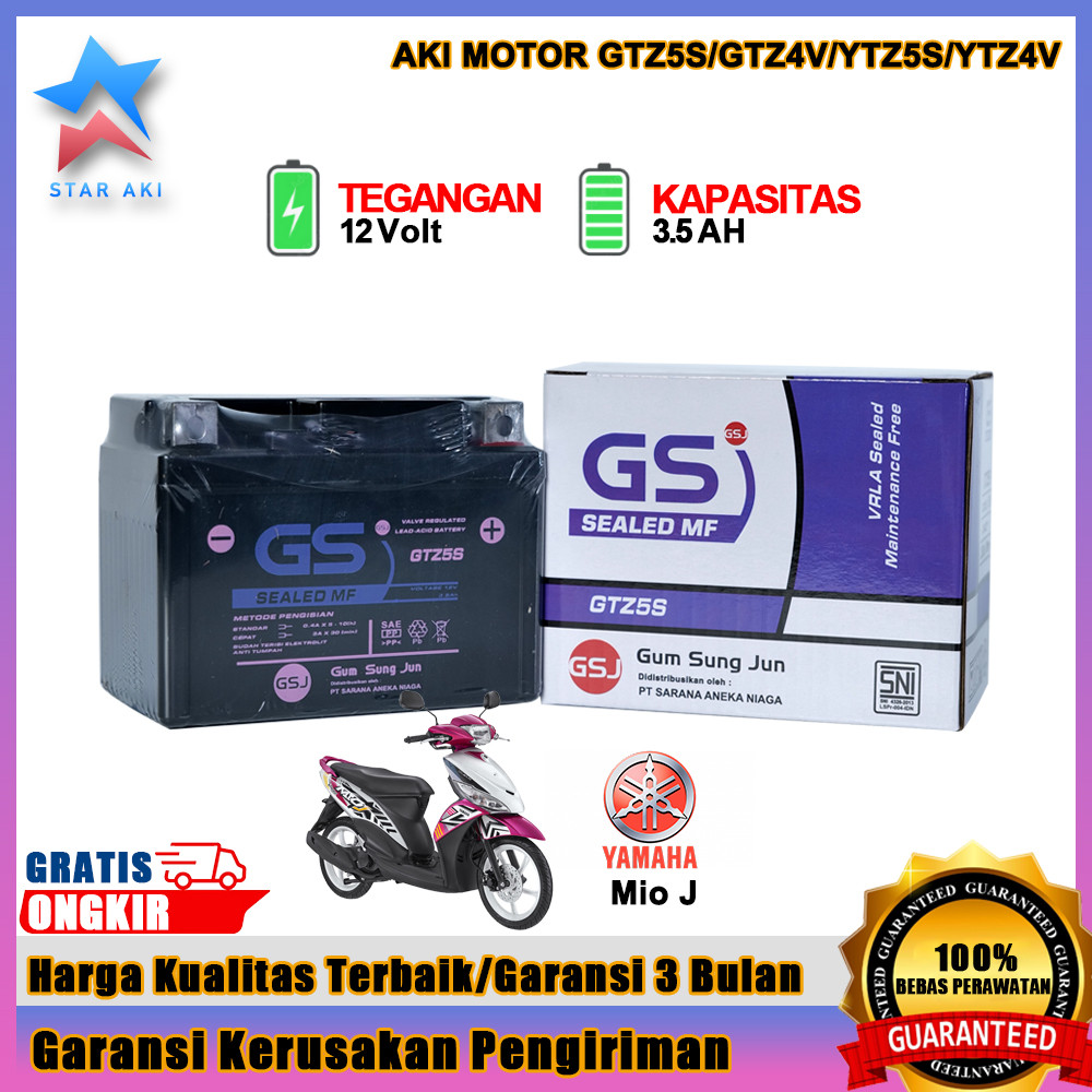 Aki Motor MioJ GTZ5S 5Ah Aki Kering MF Accu Aki Motor Yamaha MioJ Mio M3 Mio Soul