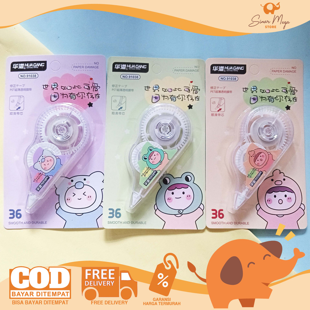 

HUA GANG Correction Tape No.91038 Pita Koreksi Cute / Tip-Ex Kering