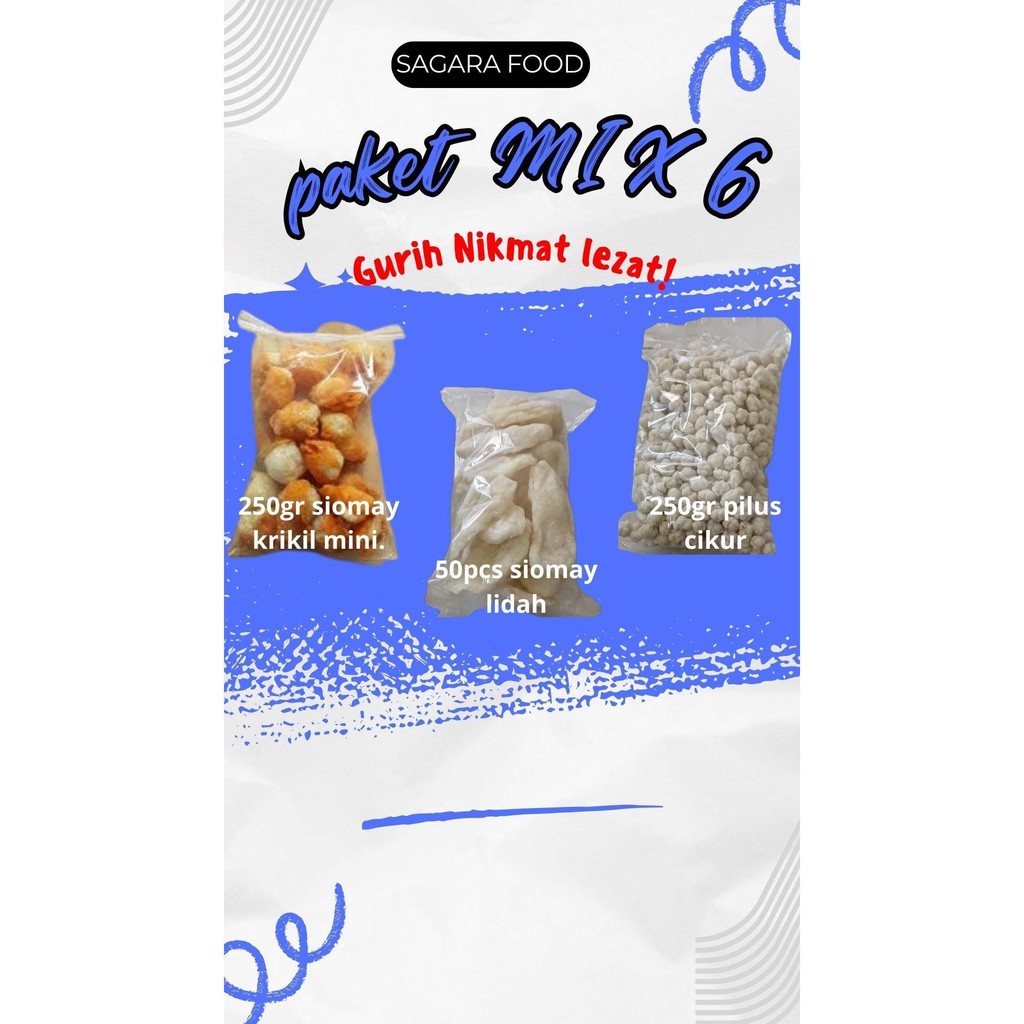 

paket mix siomay mini 250gram/siomay cuanki lidah50pcs/pilus cikur 250gram