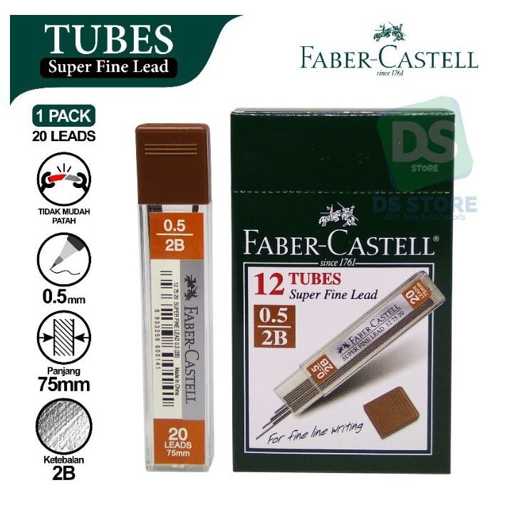 

[KIRIMHARIINI] - FABER CASTELL Super Fine Leads Tubes / Refill Pensil Mekanik 0,5 mm 2B