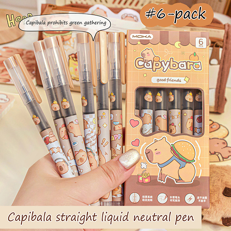 

6Pcs Cute Anime Capybara Straight Liquid Ballpoint Pen Neutral Pen Ballpoint Pen School Office Writing Stationery Birthday Gifts