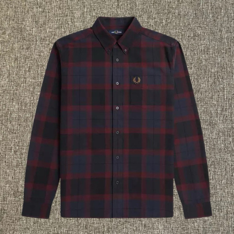 Fred Perry Tartan Long Sleeve Oxblood Original / Kemeja Fred Perry Authentic