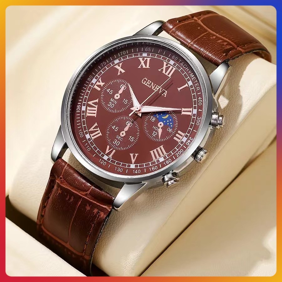 Jam Tangan Pria/Jam Tangan Kuarsa Baru Modis Asli Tali Kulit Bisnis Gaya Tipis