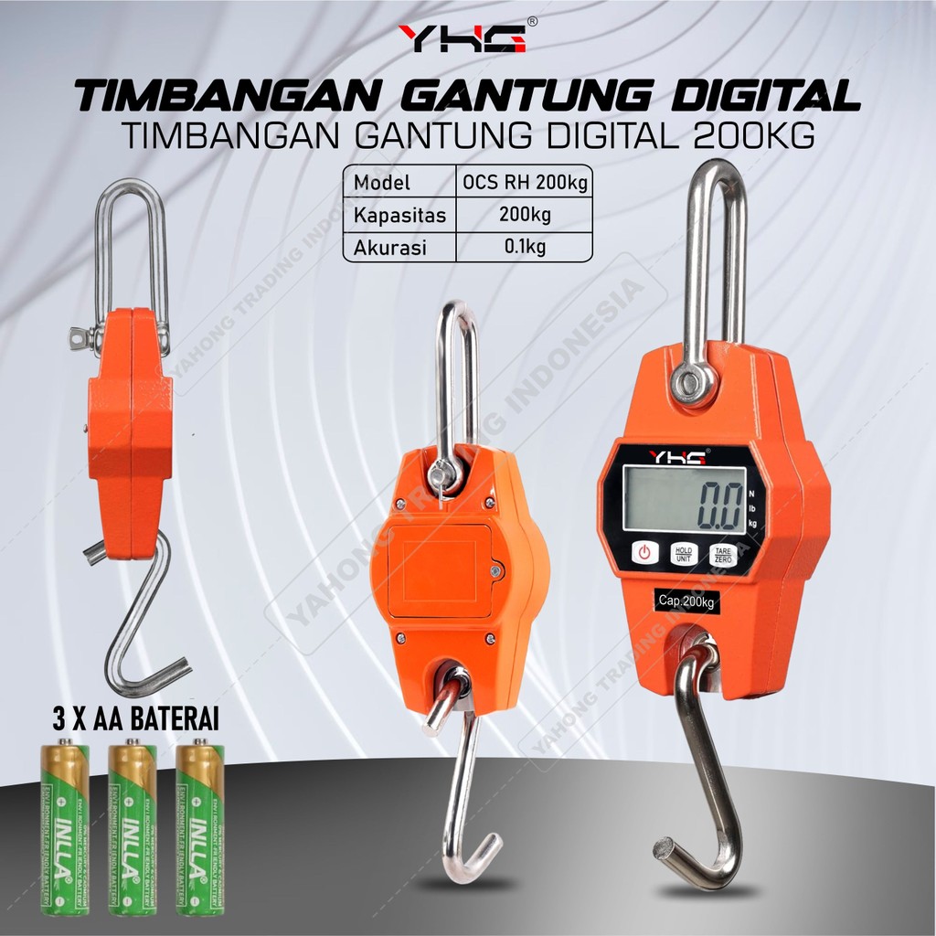Timbangan Gantung Digital Portable Timbangan Barang Buah Sayur 100kg 200kg YHG