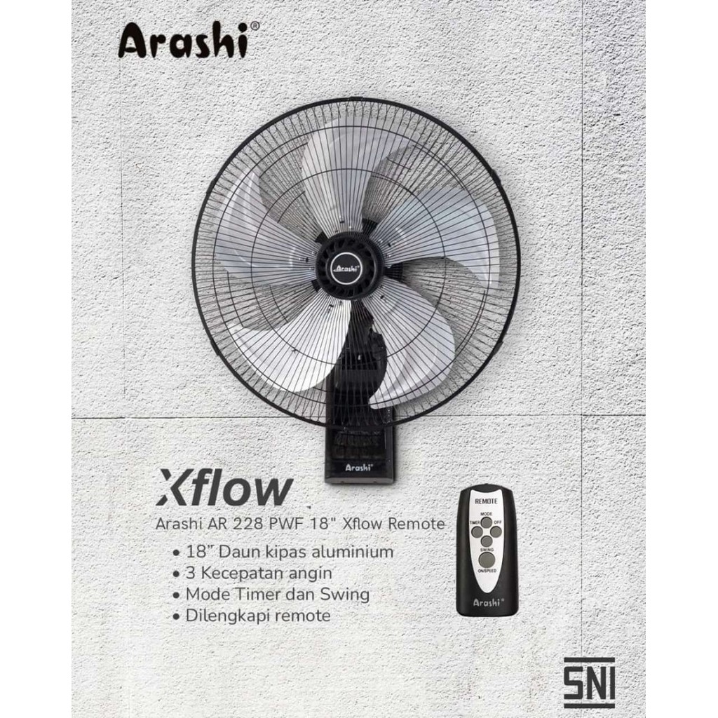 ARASHI Kipas Angin Dinding Tornado 18 Inch Xflow Remote AR 228 PWF