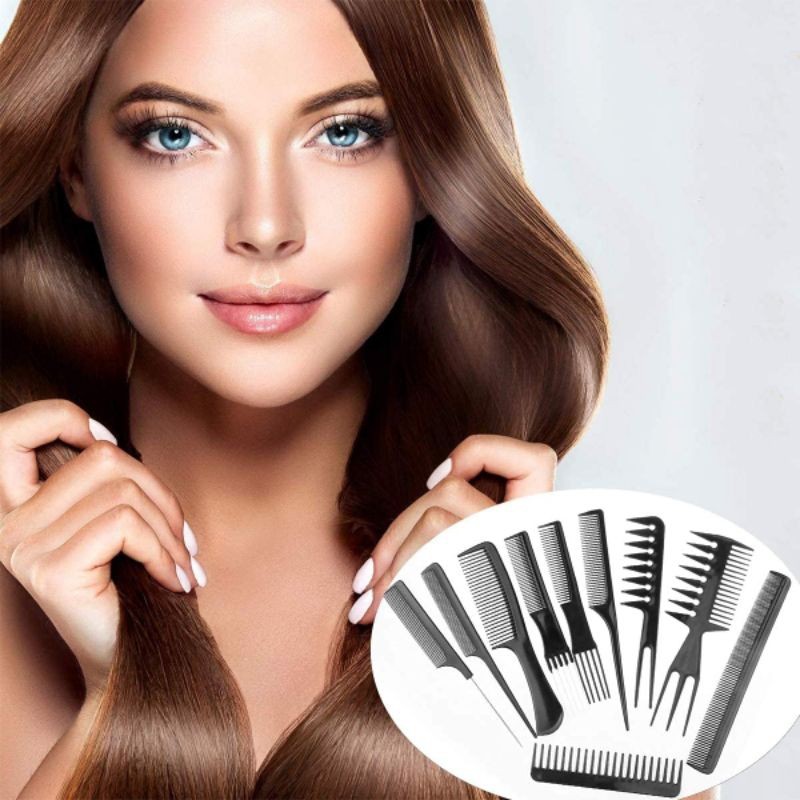 Sisir Rambut Wanita Pria 1 Set isi 10 Aneka Fungsi Merias dan Menata Warna Hitam Original Murah