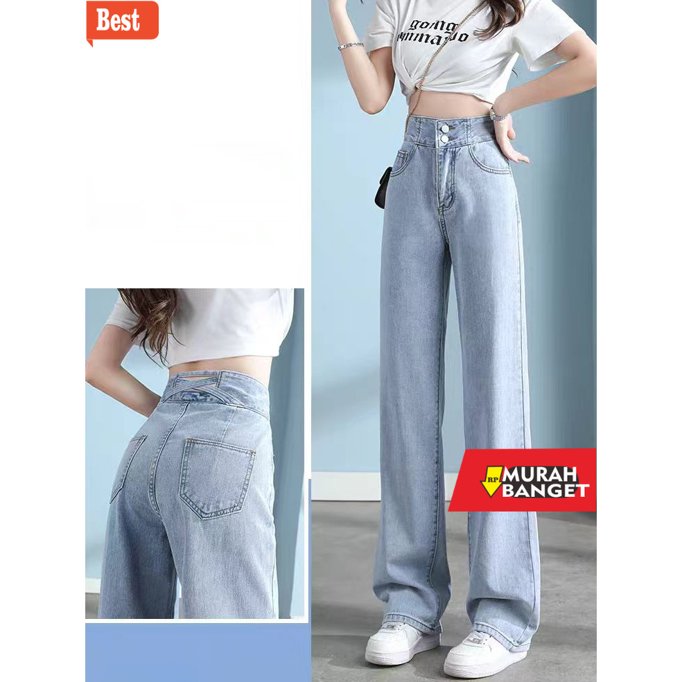 celana jeans wanita terbaru COD Korean New Women's Loose High Waist Wide Leg Jeans / Celana Panjang 