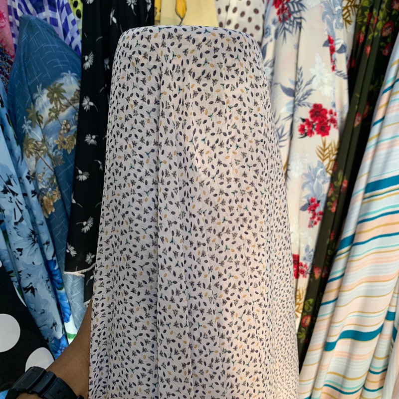 kain - kain bahan sifon yoryu - kain ceruty yoryu motif bunga - kain sifon yoryu import