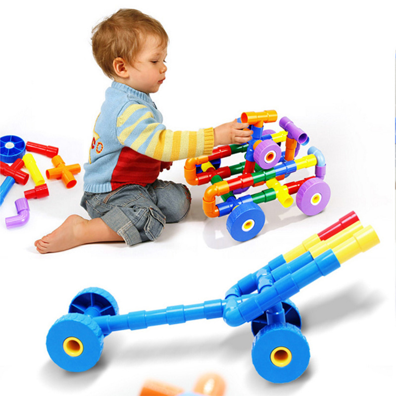 21-144 PCS Pipe Building Block Run Race Bricks 3D Children Diy Assemble and Insert Toys with Blocks 