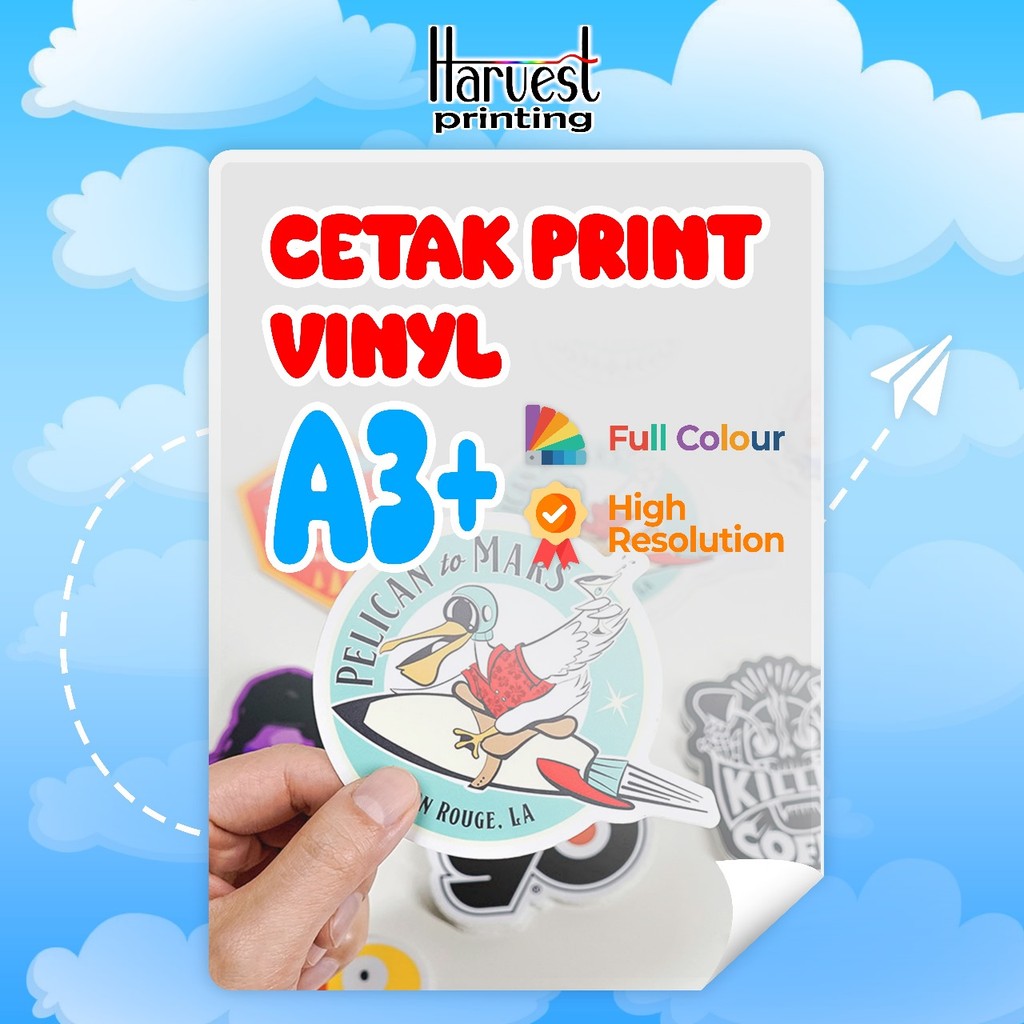 

Cetak Print Sticker Vynil Full Colour Uk A3+ High Res Cutting