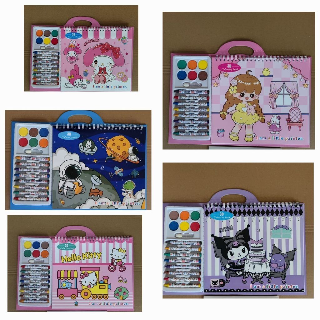 

CRAYON BUKU DRAWING SANRIO COLORING BOOK / Buku Gambar Mewarnai Karakter Sanrio 3D Kuromi Melody Hello Kitty Coloring Book 3D Set Crayon Belajar Melukis Menggambar