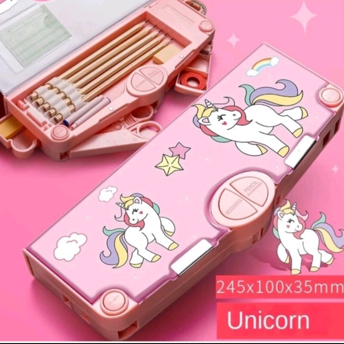 

BEST-Promo kotak pensil multifungsi tempat pensil viral motif astronot dinosaurus - unicorn pink