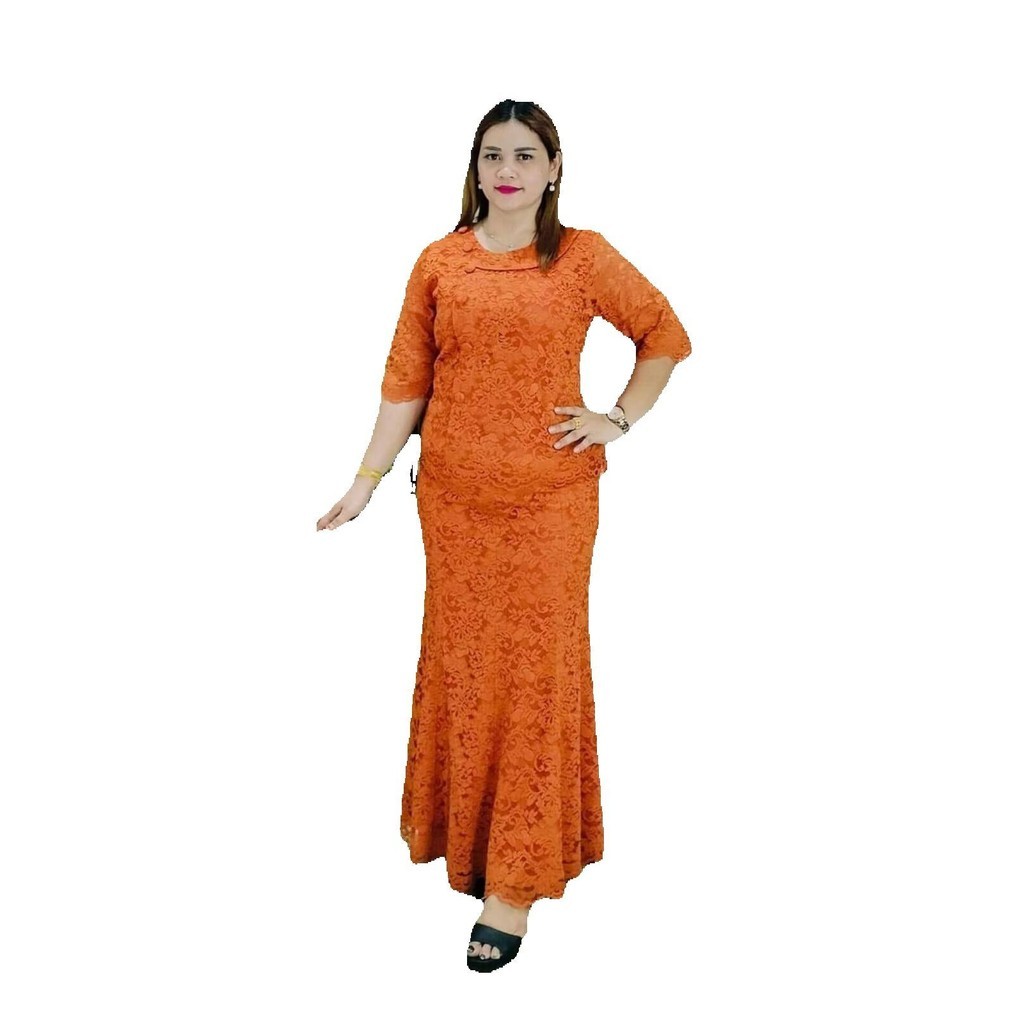 SET rok BROKAT PANJANG KANCING/BAJU STELAN WANITA SEMI BRUKAT terbaru premium