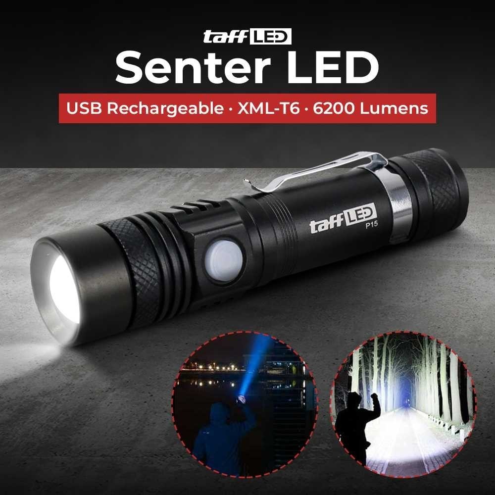 TaffLED Senter LED USB Rechargeable XML-T6 6200 Lumens 10W - P15 ( ORI )