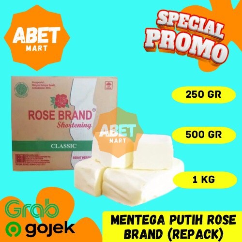 

Mentega Putih Rose Brand REPACK 250Gr 500Gr 1Kg - White Margarine Shortening Rosebrand Minyak Goreng 1/4 1/2 1 Kg Gram Pak Pcs Dus