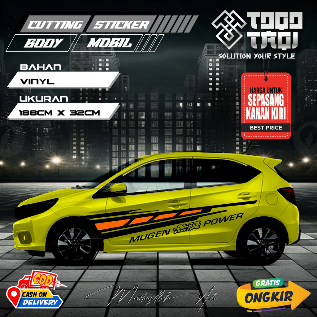 1 SET KANAN KIRI STIKER CUTTING MOBIL BRIO MODEL MUGEN POWER STICKER BODY MOBIL KEREN