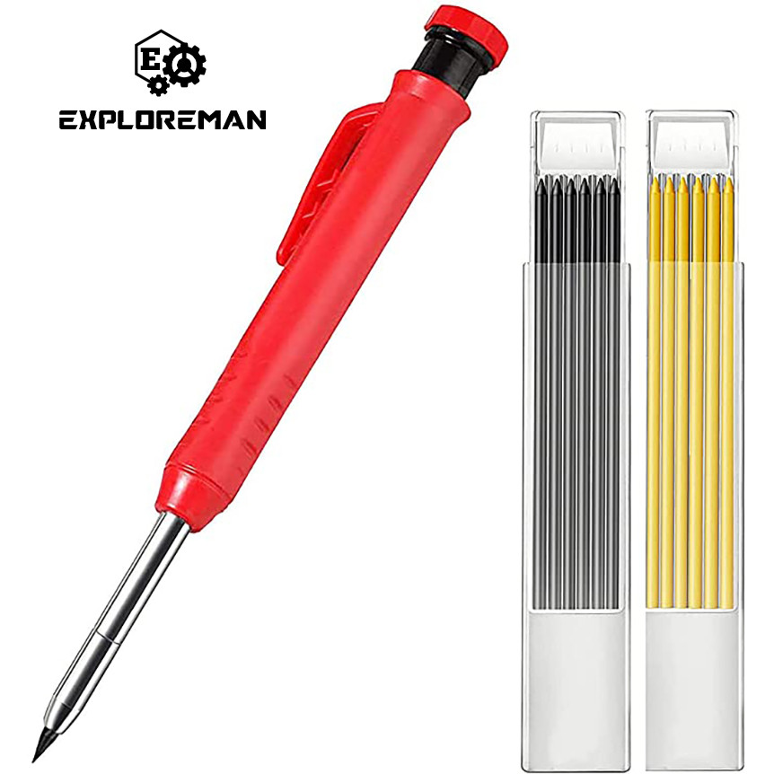 

Solid Carpenter Pencil Set With Sharpener, Deep Hole Mechanical Pencil Marking Tool for Scriber Wood Floor Marking