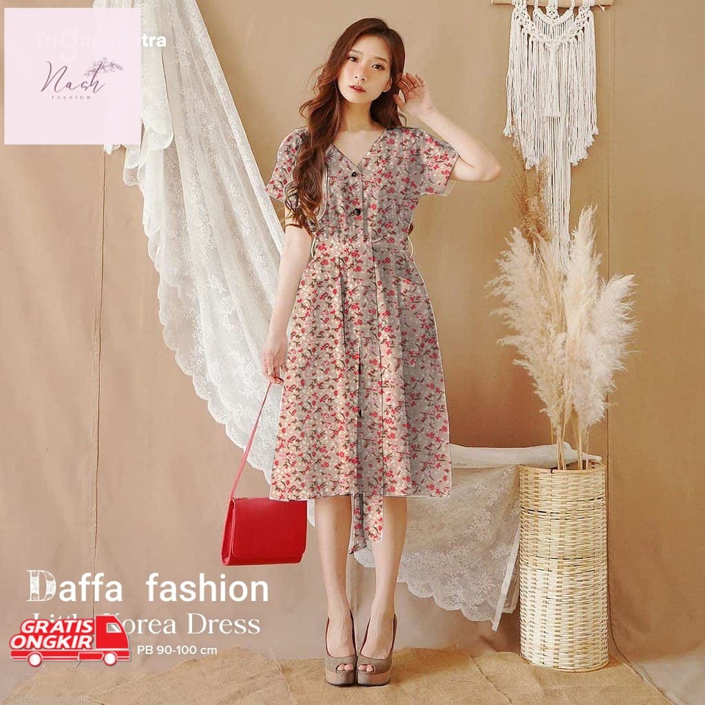 Dress Korea / Dress V-Neck Midi Korea Model Sabrina | Dress A Line Print Daisy | dress korean style 