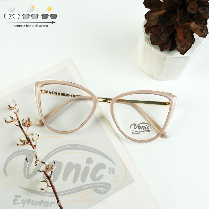 ✨TERLARIS✨ -Kacamata Cat Eye Fashion Wanita Lensa Photocromic - Leo Pink, Lensa Normal