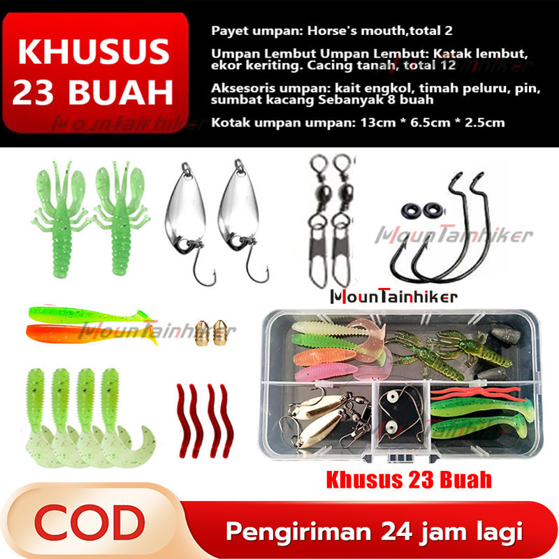 【COD】23Pcs Set Umpan Pancing Ikan Softlure Soft Lure Casting Umpan Soft Bait Komplit 6.5Cm Fishing L