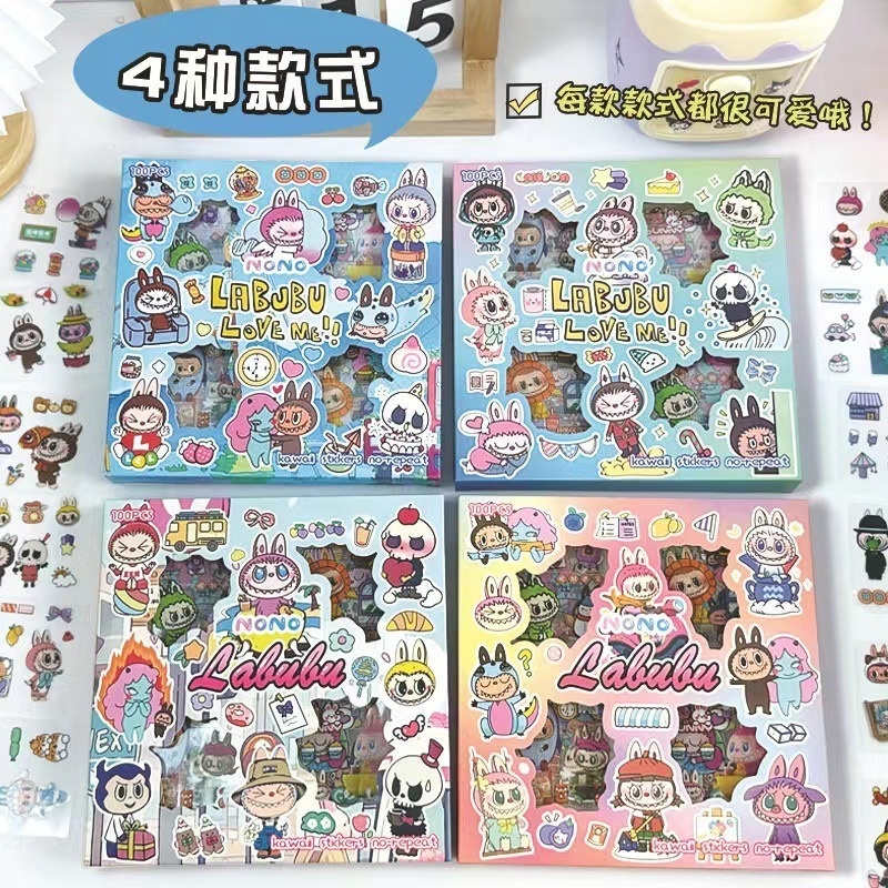 

Stiker LABUBU isi 100 Pcs/box Waterproof Anti air Stiker kartun 2D Botol Minum / Sticker Momo Nono Sanrio Capybara DIY rt