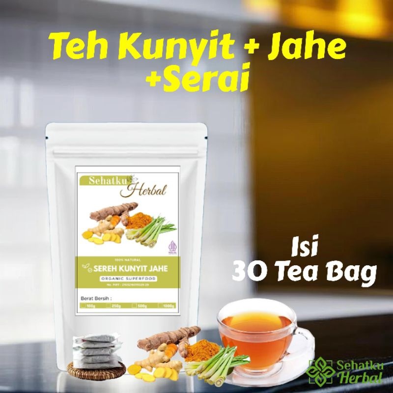 

SEHATKUHERBAL TEH KUNYIT,JAHE & SERAI/TUMERIC GINGER with LEMONGRASS TEA Herbal Tea Isi 30 Teh Celup