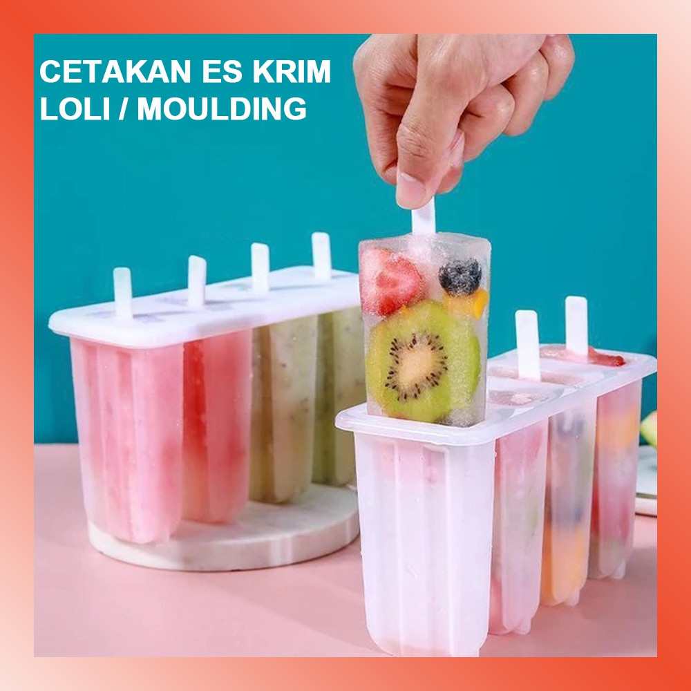 LAMMORO > AD29 Cetakan Es Krim LOLI Frozen Ice Cream Moulding 4 Sekat Stick Frozen Popsicle 10B1