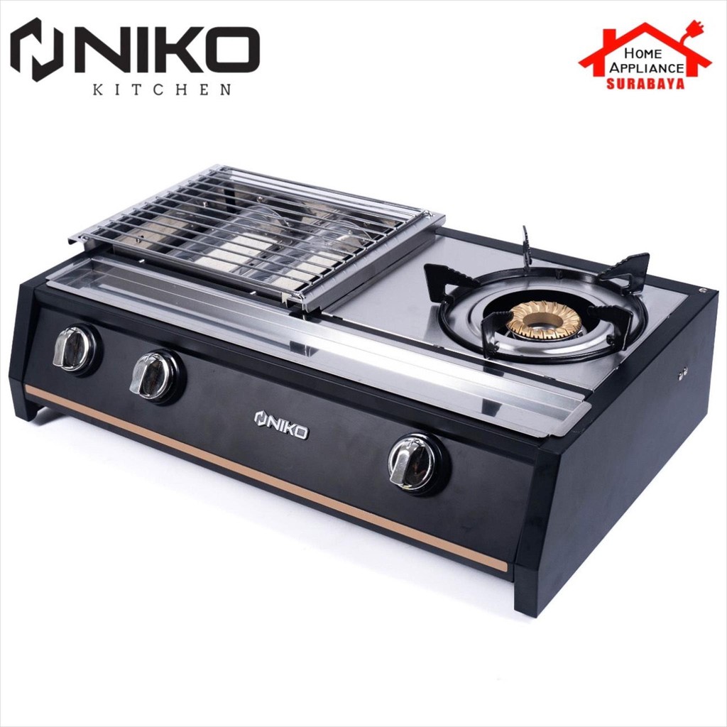 NIKO KATO Kompor Gas 1 Tungku + Kompor Panggang BBQ Grill 2 Tungku - Kompor Bakar Sate Sosis 2 IN 1